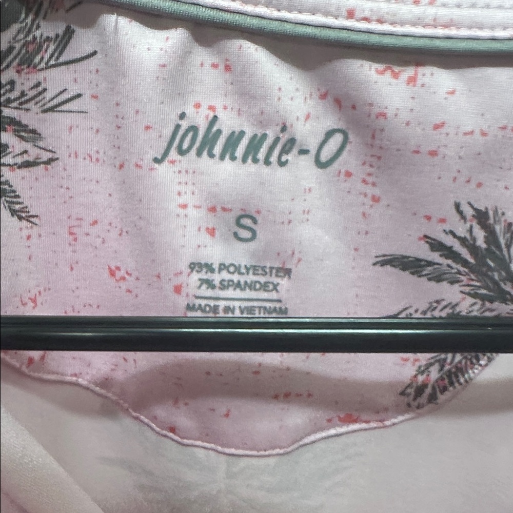 johnnie-O Light Pink Polo with Black Palm Design - Picture 2 of 3